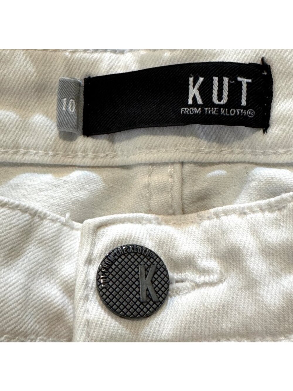 Kut From The Kloth Women's Size 10 White Straight Leg Distressed Denim Jeans - Picture 3 of 10